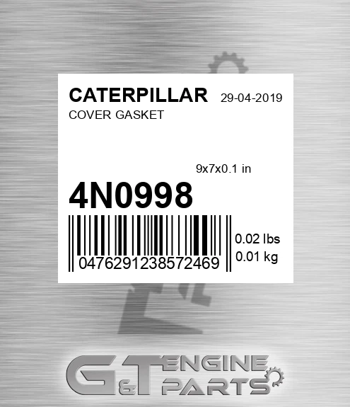 4N-0998 Cover Gasket for CATERPILLAR