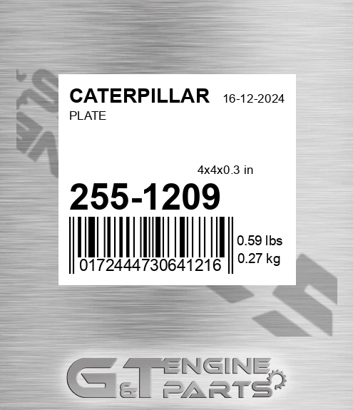 255-1209 Plate for CATERPILLAR