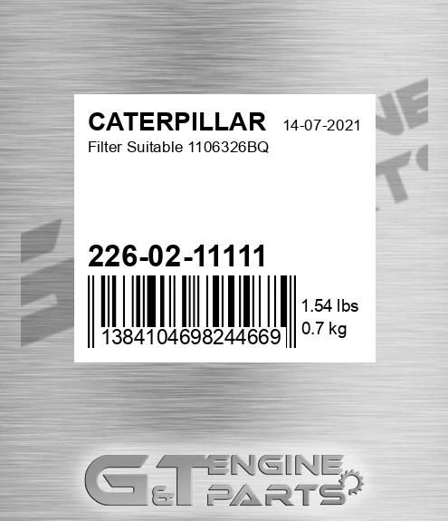 226-02-11111 Filter Suitable 1106326bq for CATERPILLAR