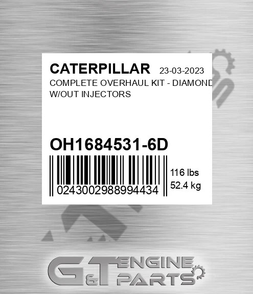 OH1684531-6D Complete Overhaul Kit - Diamond W/out Injectors