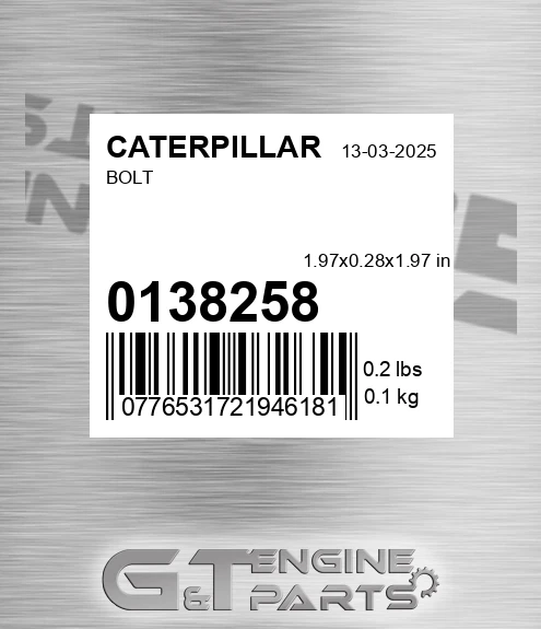 0138258 Bolt for CATERPILLAR