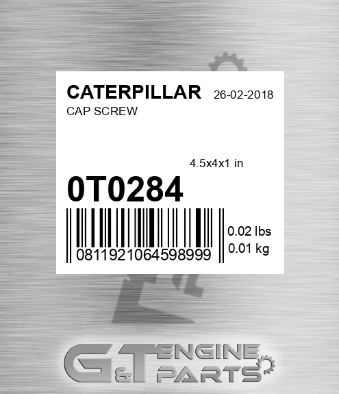 0T0284 Cap Screw for CATERPILLAR