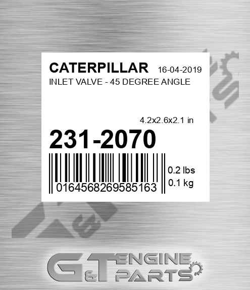 231-2070 Inlet Valve - 45 Degree Angle for CATERPILLAR