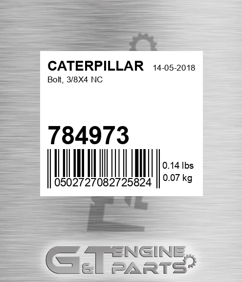 784973 Bolt, 3/8x4 Nc
