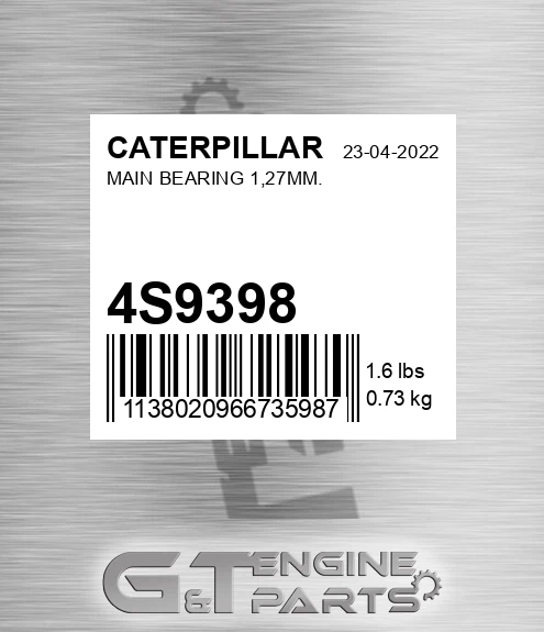 4S-9398 Main Bearing 1,27mm. for CATERPILLAR