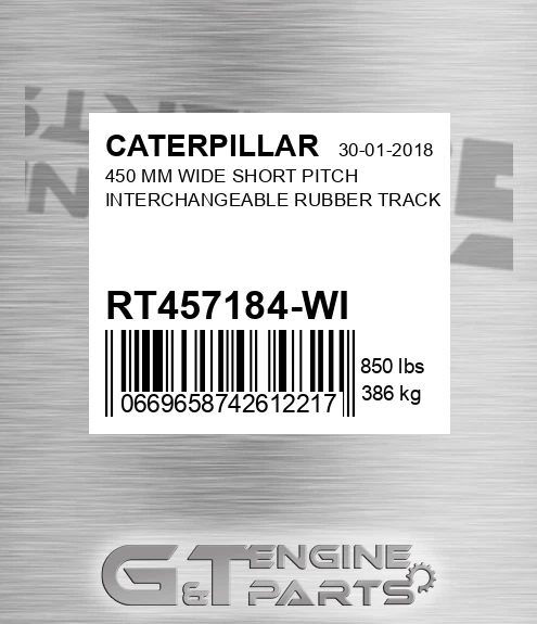 RT457184-WI 450 Mm Wide Short Pitch Interchangeable Rubber Track for CATERPILLAR