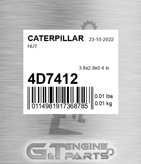 4D7412 Nut for CATERPILLAR
