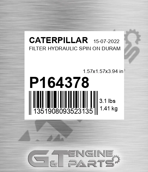 P164378 CATERPILLAR Filter Hydraulic Spin On Duram