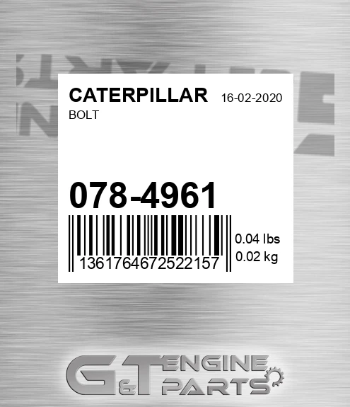 078-4961 Bolt for CATERPILLAR