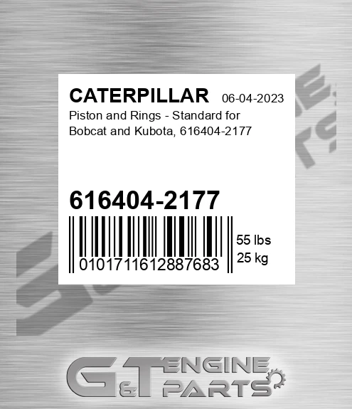 616404-2177 Piston And Rings - Standard For Bobcat And Kubota,