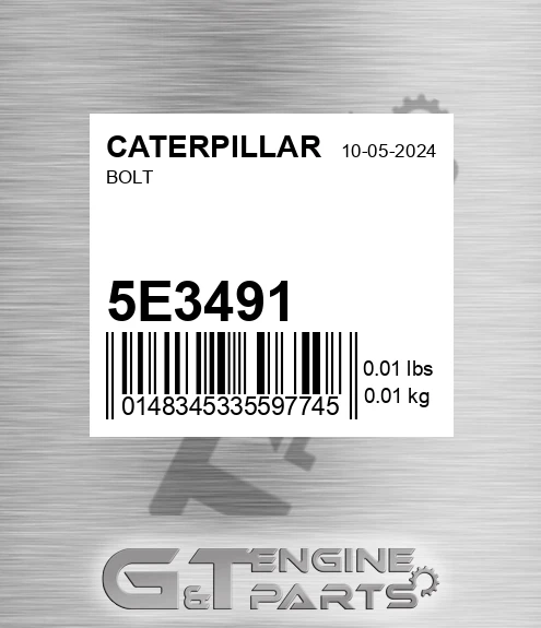 5E-3491 Bolt for CATERPILLAR