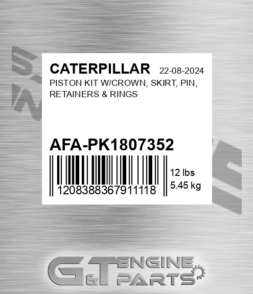 AFA-PK1807352 Piston Kit W/crown, Skirt, Pin, Retainers & Rings