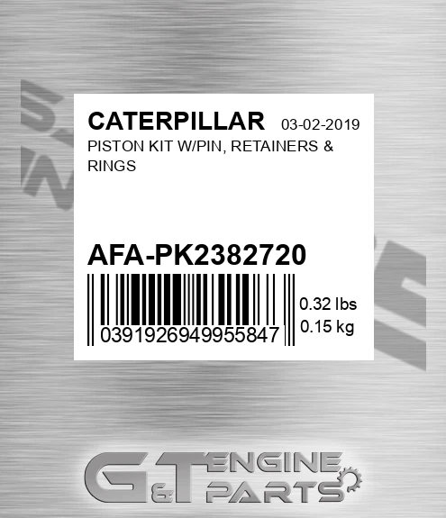 AFA-PK2382720 Piston Kit W/pin, Retainers & Rings