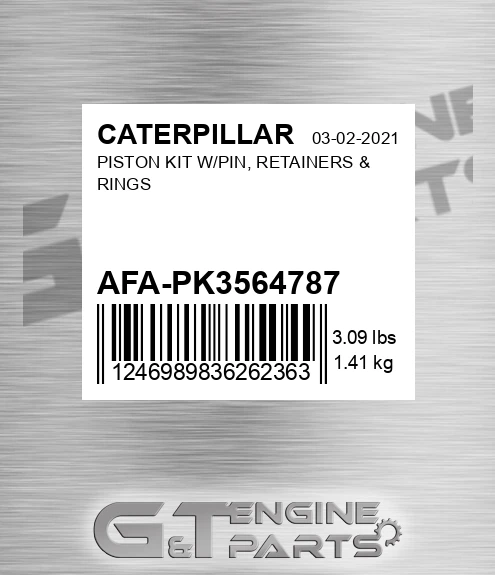 AFA-PK3564787 Piston Kit W/pin, Retainers & Rings