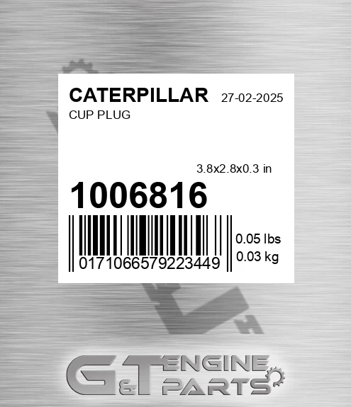 100-6816 Cup Plug for CATERPILLAR