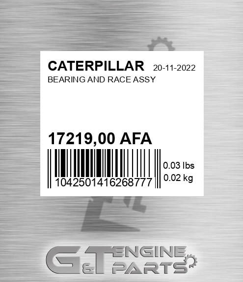 17219,00 AFA Bearing And Race Assy