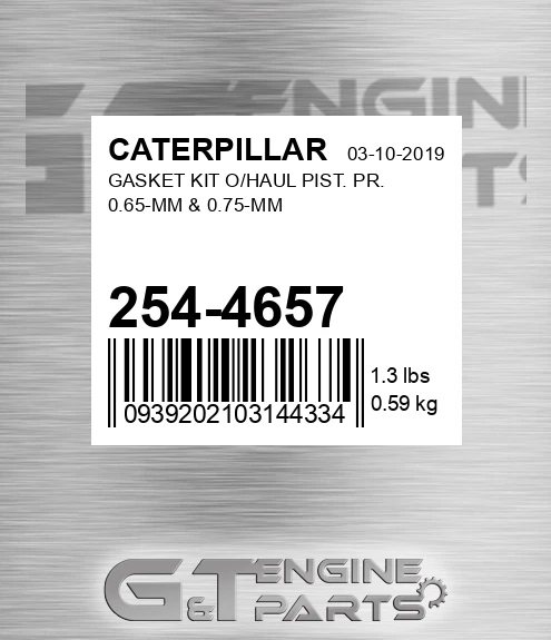 254-4657 Gasket Kit O/haul Pist. Pr. 0.65-mm & 0.75-mm for CATERPILLAR