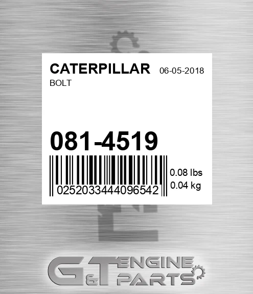 081-4519 Bolt for CATERPILLAR