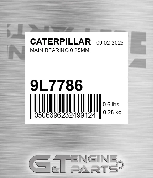 9L-7786 Main Bearing 0,25mm. for CATERPILLAR