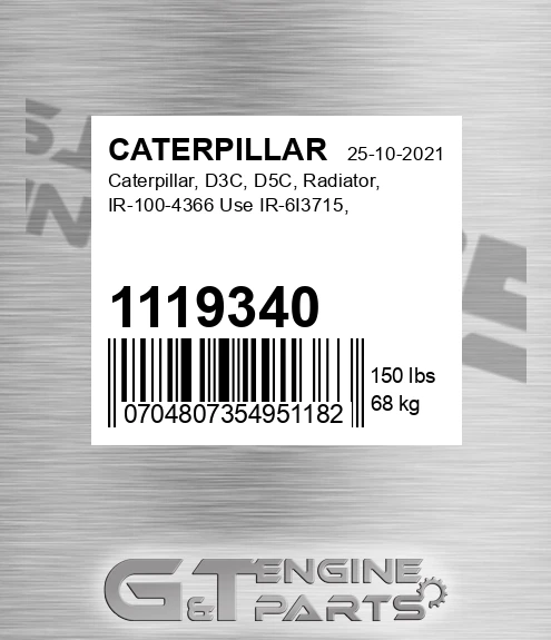 1119340 , D3c, D5c, Radiator, Ir-100-4366 Use Ir-6i3715,