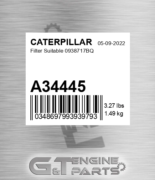 A34445 CATERPILLAR Filter Suitable 0938717bq