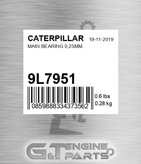 9L-7951 Main Bearing 0,25mm. for CATERPILLAR