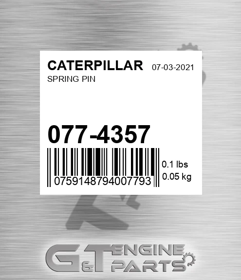 077-4357 Spring Pin for CATERPILLAR