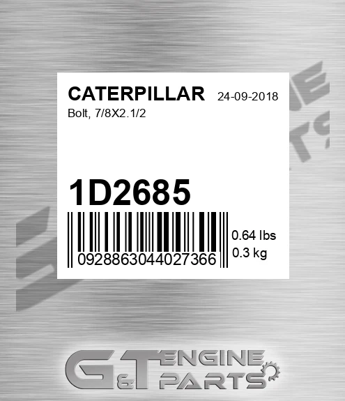 1D2685 Bolt, 7/8x2.1/2
