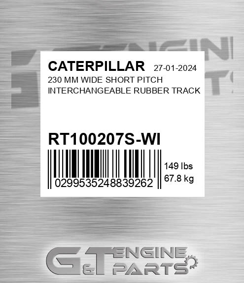 RT100207S-WI 230 Mm Wide Short Pitch Interchangeable Rubber Track