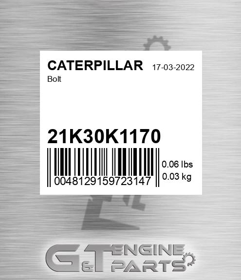 21K30K1170 Bolt for CATERPILLAR