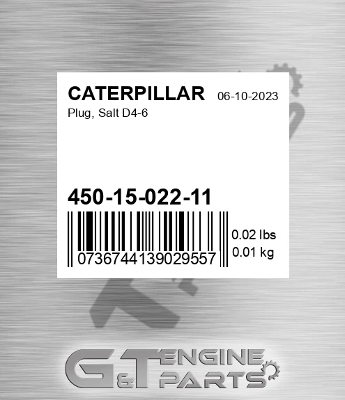450-15-022-11 Plug, Salt D4-6 for CATERPILLAR