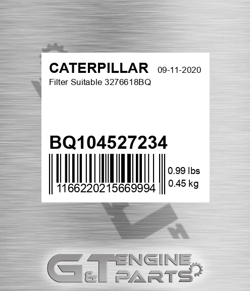 BQ104527234 Filter Suitable 3276618bq for CATERPILLAR
