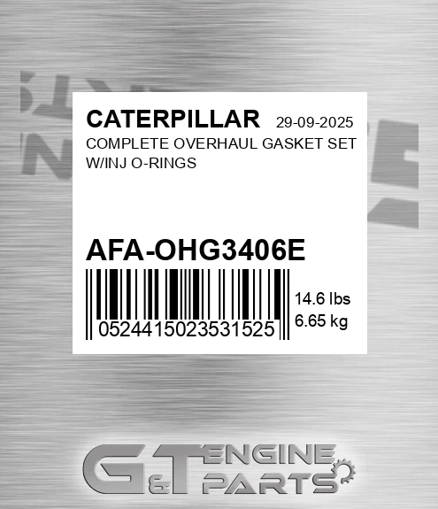 AFA-OHG3406E Complete Overhaul Gasket Set W/inj O-rings