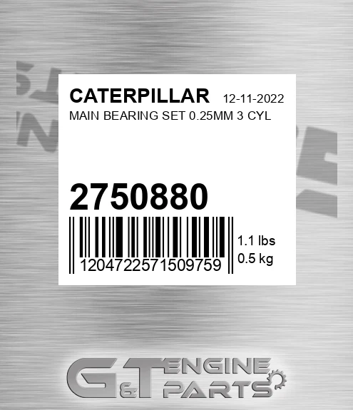 275-0880 Main Bearing Set 0.25mm 3 Cyl for CATERPILLAR