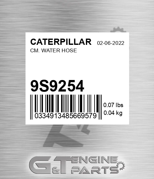 9S-9254 Cm. Water Hose for CATERPILLAR