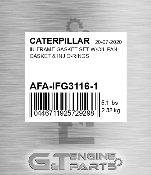 AFA-IFG3116-1 In-frame Gasket Set W/oil Pan Gasket & Inj O-rings