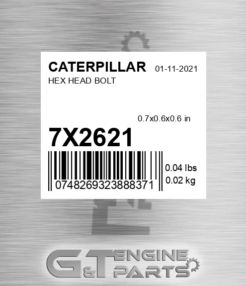 7X-2621 Hex Head Bolt for CATERPILLAR