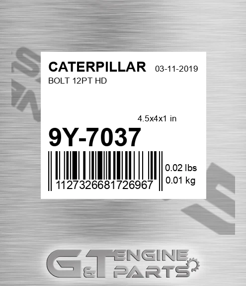 9Y7037 Bolt for CATERPILLAR