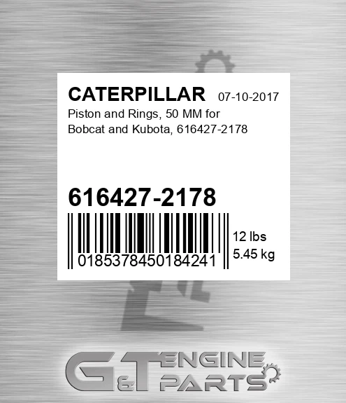 616427-2178 Piston And Rings, 50 Mm For Bobcat And Kubota,