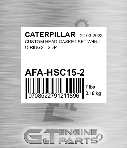 AFA-HSC15-2 Custom Head Gasket Set W/inj O-rings - Sdp