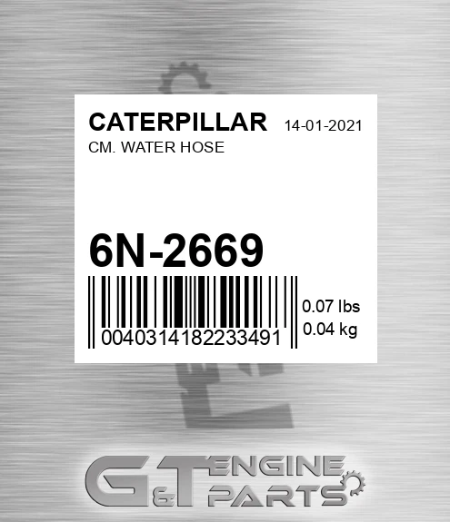 6N-2669 Cm. Water Hose for CATERPILLAR