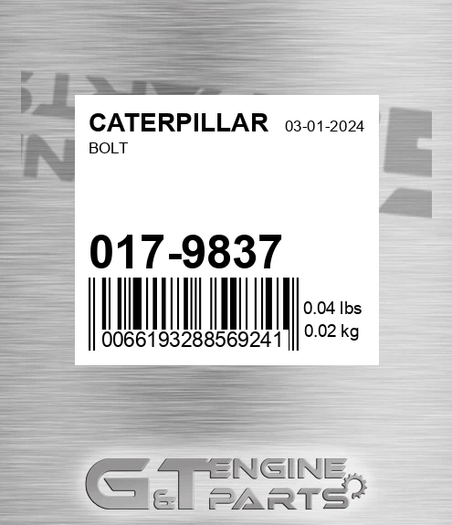 017-9837 Bolt for CATERPILLAR