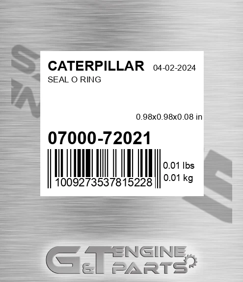 07000-72021 Seal O Ring for CATERPILLAR