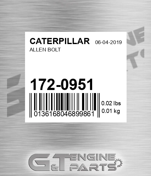 172-0951 Allen Bolt for CATERPILLAR