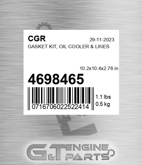 4698465 CGR Gasket Kit, Oil Cooler & Lines