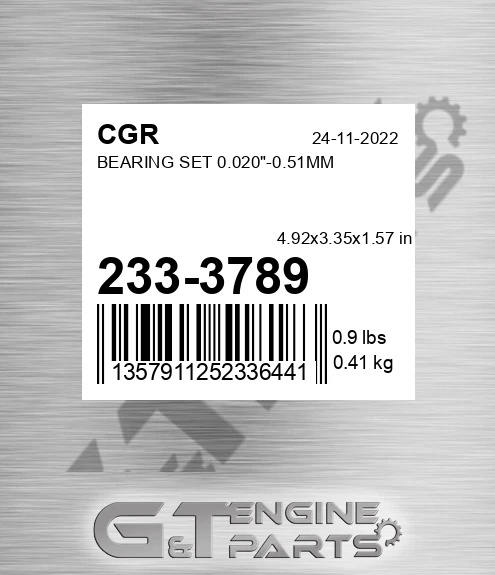 233-3789 Bearing Set 0.020"-0.51mm
