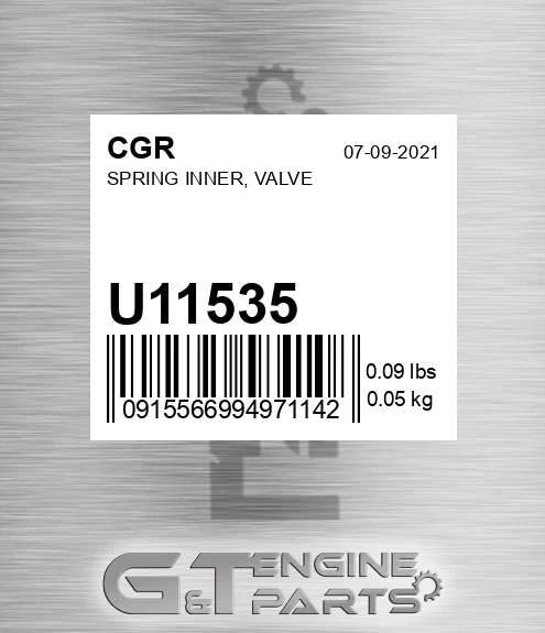 U11535 Spring Inner, Valve