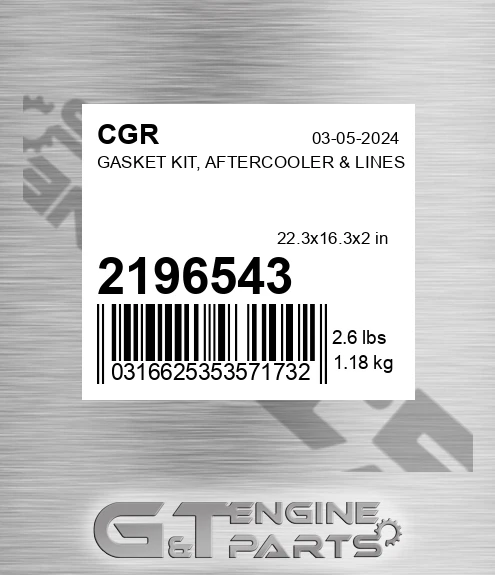 2196543 CGR Gasket Kit, Aftercooler & Lines