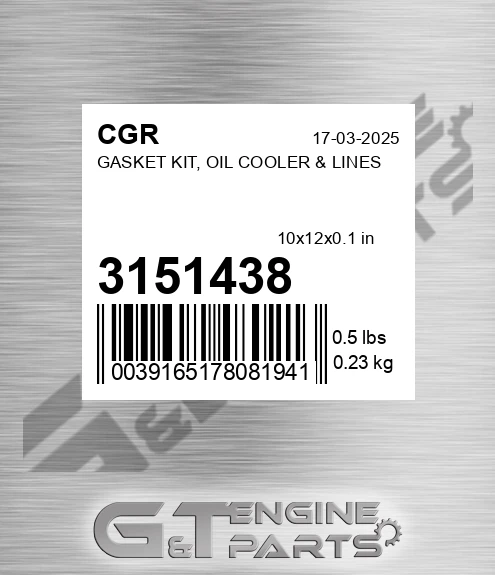3151438 Gasket Kit, Oil Cooler & Lines