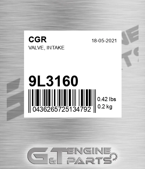 9L3160 CGR Valve, Intake